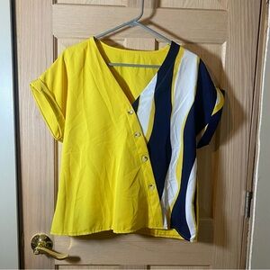 Vibrant Yellow and Navy Striped Women's Blouse